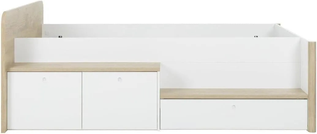 Lit Simple 90x200 cm en Blanc et Châtaignier - Calicosy MATIS