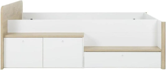 Lit Simple 90x200 cm en Blanc et Châtaignier - Calicosy MATIS