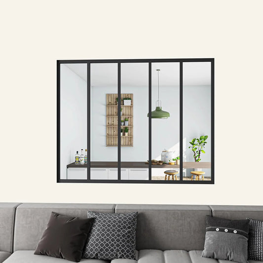 Paroi de Douche Atelier Fixe Noir Mat, Hauteur 108 cm, Largeur 153 cm, 5 Panneaux en Verre Transparent