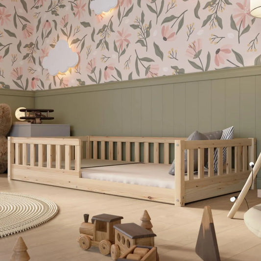 Lit Montessori en Bois avec Barrières de Sécurité - Design Scandinave - Facile à Assembler - 90 x 200 cm
