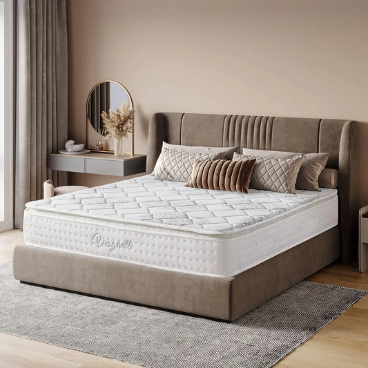 Matelas de Luxe 140x190 cm - 26 cm d'Épaisseur - Ressorts Ensachés et Mousse Mémoire - 7 Zones de Confort