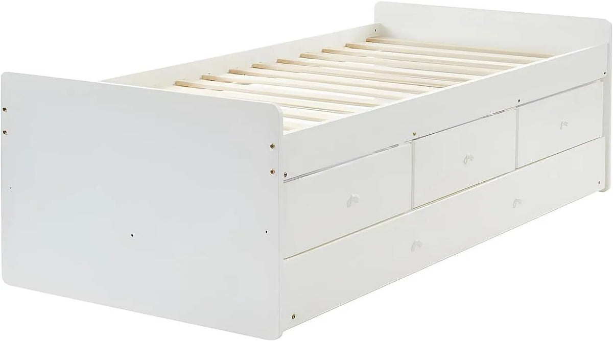 Lit gigogne enfant TITOUAN avec 3 tiroirs, 90x190 cm, MDF et pin, blanc