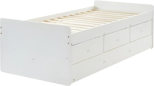 Lit gigogne enfant TITOUAN avec 3 tiroirs, 90x190 cm, MDF et pin, blanc