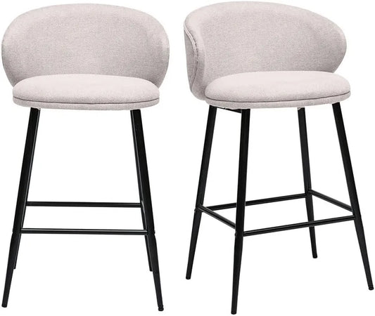 Lot de 2 tabourets de bar en velours beige et métal noir - Design moderne Rosalie