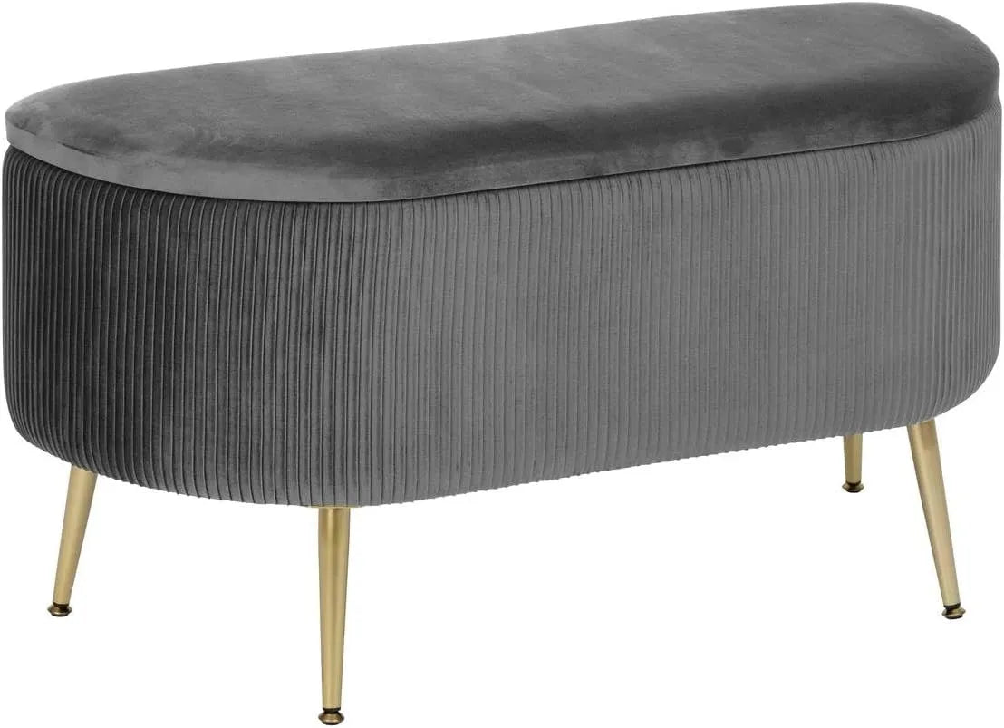 Coffre de Rangement Velours Gris avec Pieds Dorés - 100x40x53 cm