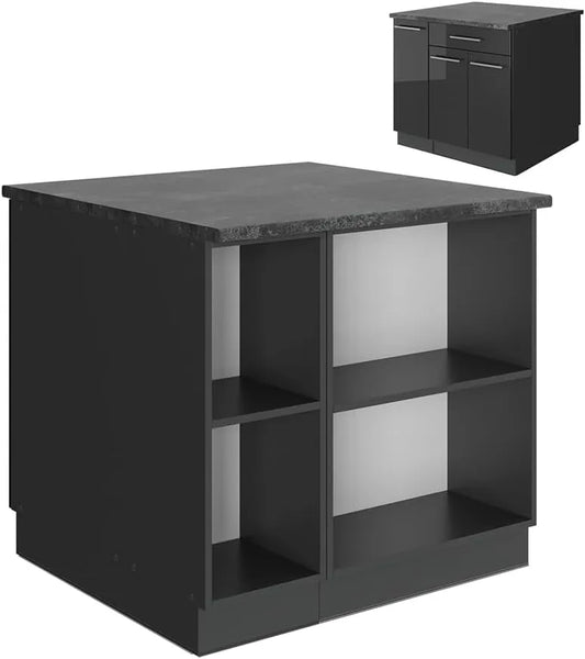 Îlot de Cuisine Moderne Vicco 90cm, Finition Anthracite Brillante