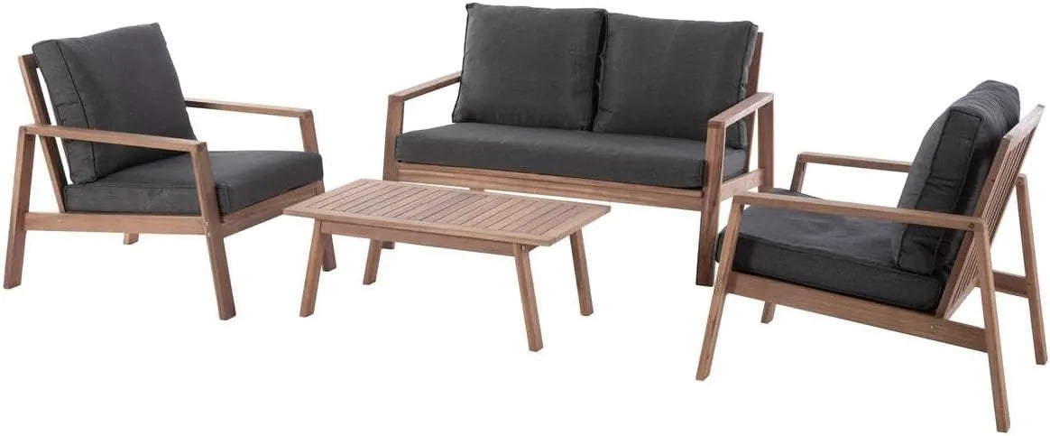 Ensemble de Jardin Hespéride Tiwi - Acacia et Carbone 4 Places, Coussins Amovibles et Déperlants