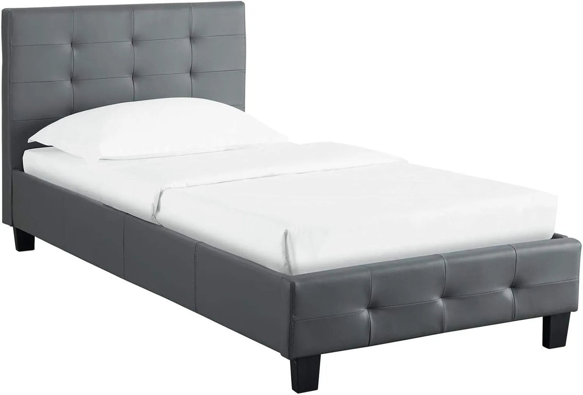 Lit Simple IDIMEX 90x190 cm avec Sommier, Capitonné, Revêtement Synthétique Gris