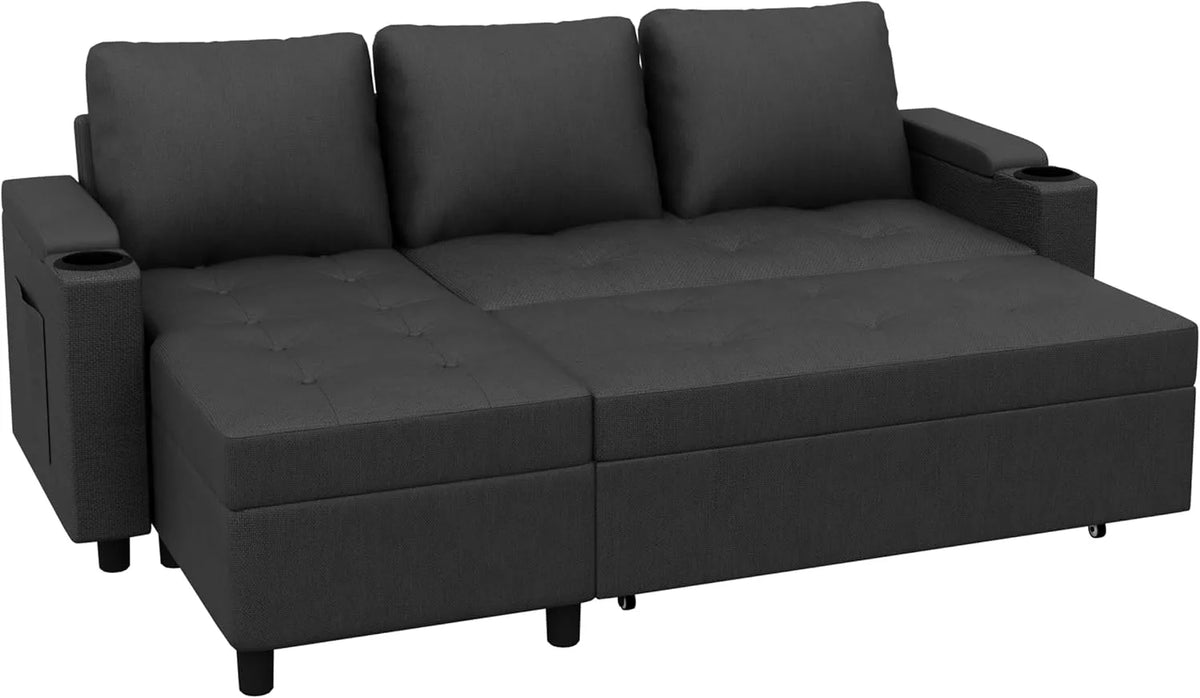 Canapé d'Angle Convertible 3 Places avec Rangement et Porte-Gobelets - Design Moderne, Anthracite
