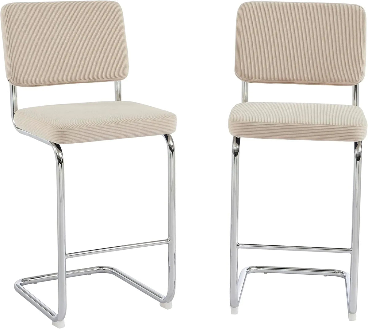 Lot de 2 tabourets mi-hauts en velours côtelé beige avec pieds en métal - BAÏTA