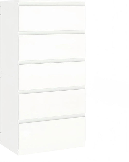 Commode Moderne 5 Tiroirs Blanc pour Chambre et Salon, 60x40x120.5cm