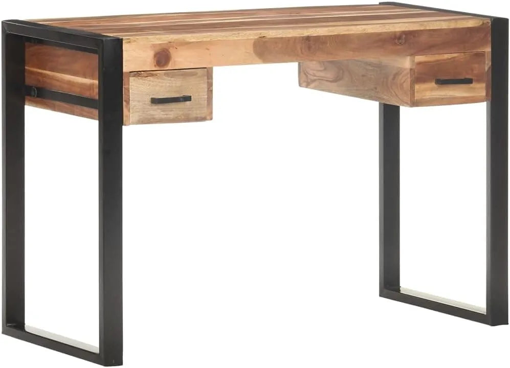 Bureau en bois massif finition palissandre 110x50x76 cm pour ordinateur