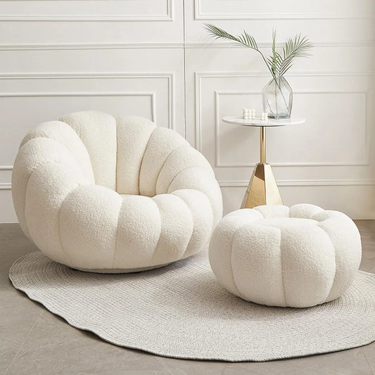 Fauteuil en Laine de Luxe avec Chaise Longue pour Salon - Blanc