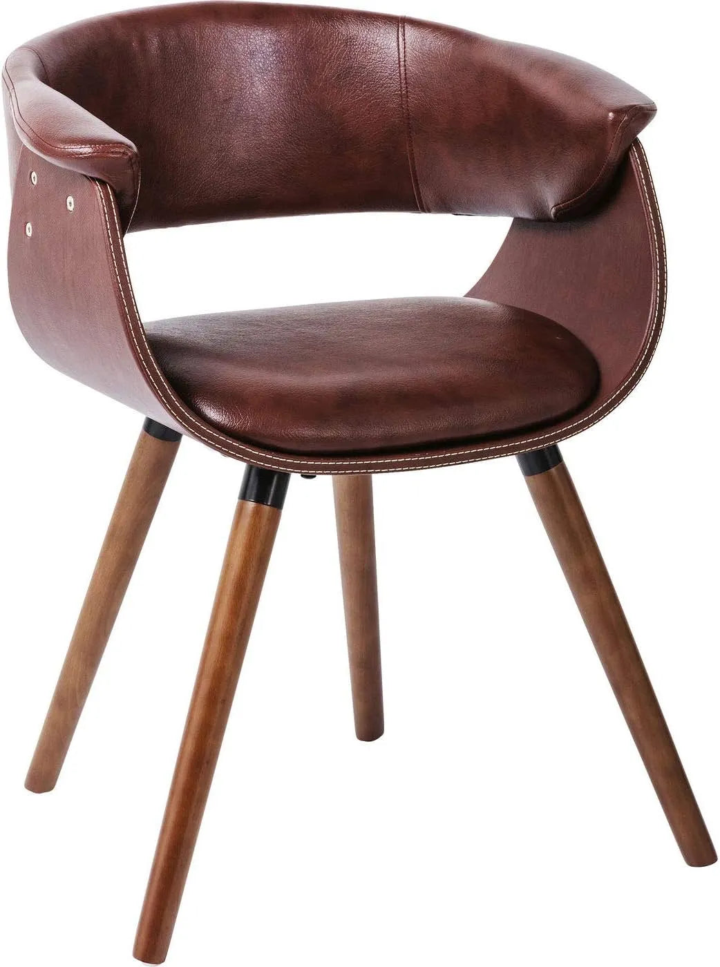 Chaise Monaco en Bois Massif et Similicuir Marron avec Accoudoirs - Kare Design