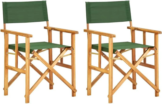 Lot de 2 Chaises Réalisateur en Acacia Massif pour Extérieur et Camping - Vert