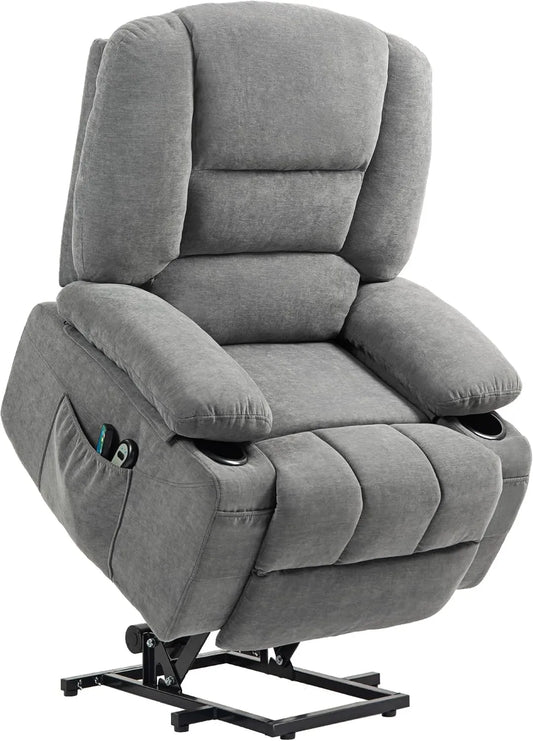 Fauteuil Releveur Électrique avec Massage et Chauffage, Réglable et Repose-Pied, Télécommandes Incluses, Gris Foncé