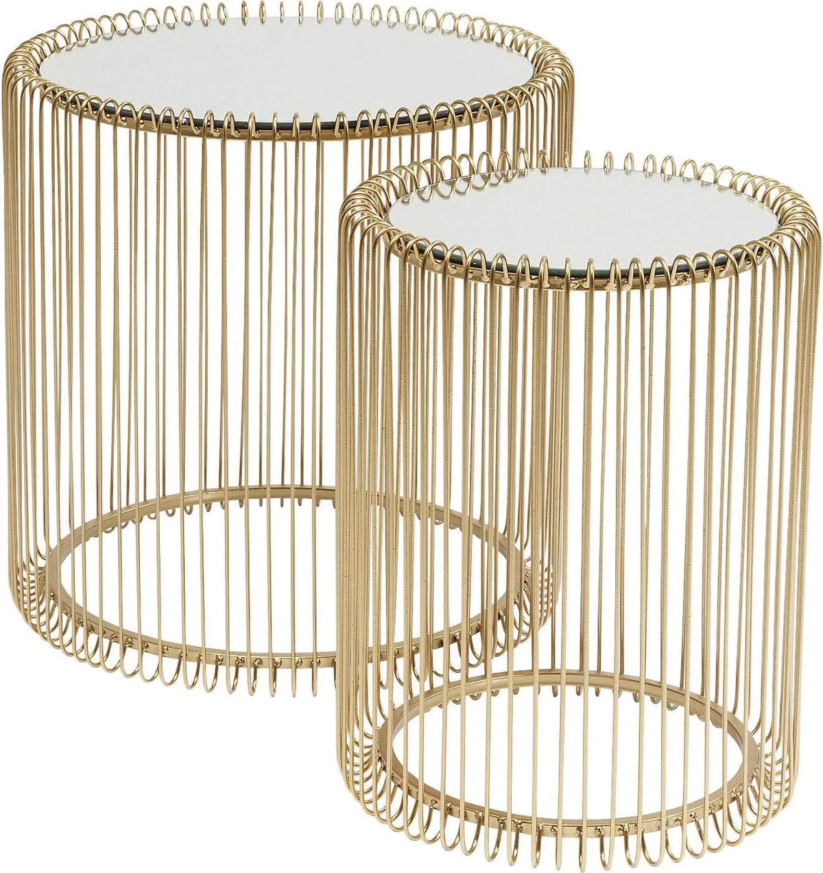 Ensemble de 2 Tables d'Appoint Ronde en Laiton et Verre, Style Moderne