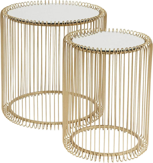 Ensemble de 2 Tables d'Appoint Ronde en Laiton et Verre, Style Moderne