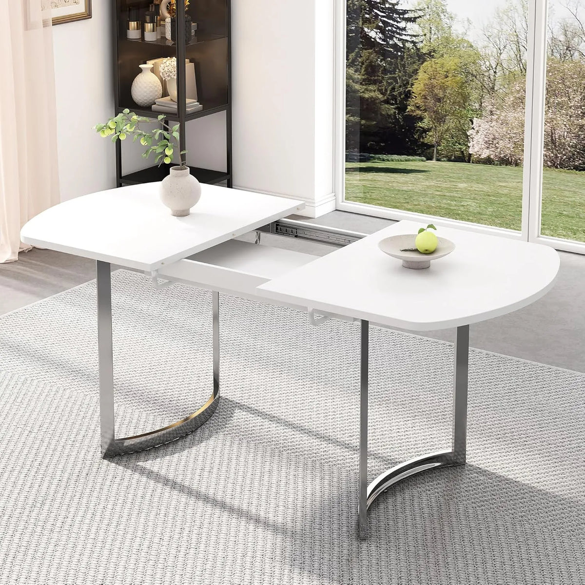 Table à manger extensible moderne 140-180 cm avec pieds argentés pour 4-6 personnes