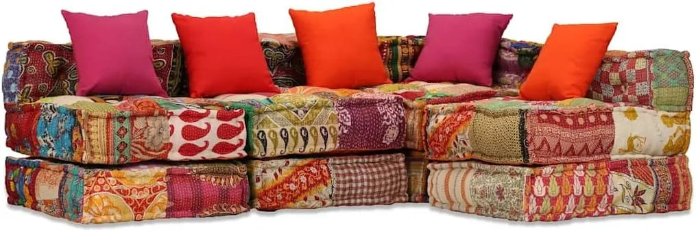 Pouf modulaire 4 places en patchwork multicolore pour intérieur