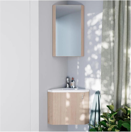 Ensemble Lavabo d'Angle avec Meuble Chêne Koda et Armoire Miroir