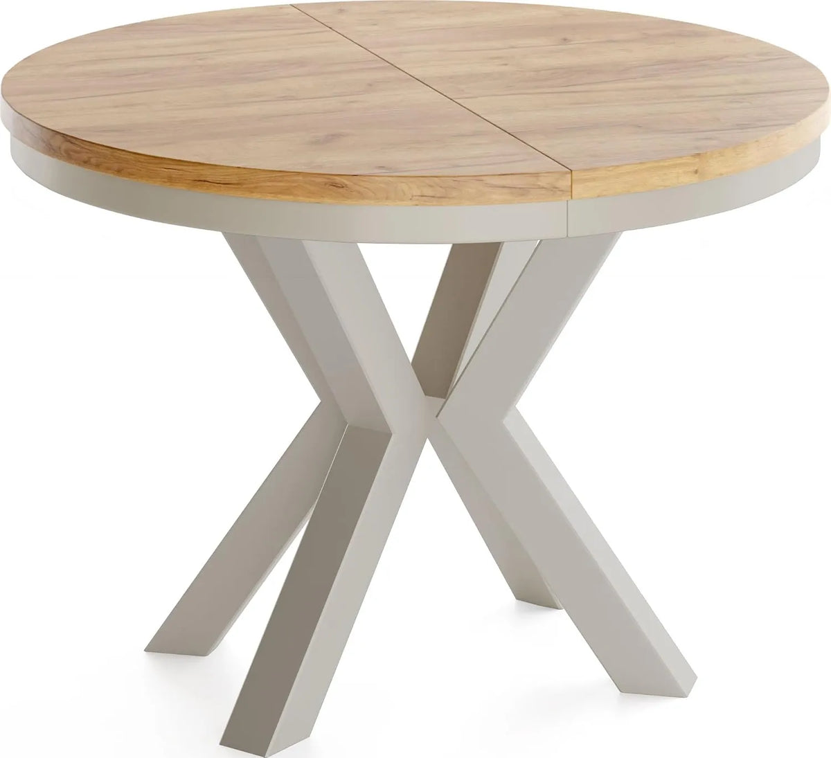 Table à Manger Ronde Extensible Style Industriel - Pieds Métalliques Gris Beige - Table Compacte pour Salon - Chêne Doré - 100 à 180 cm