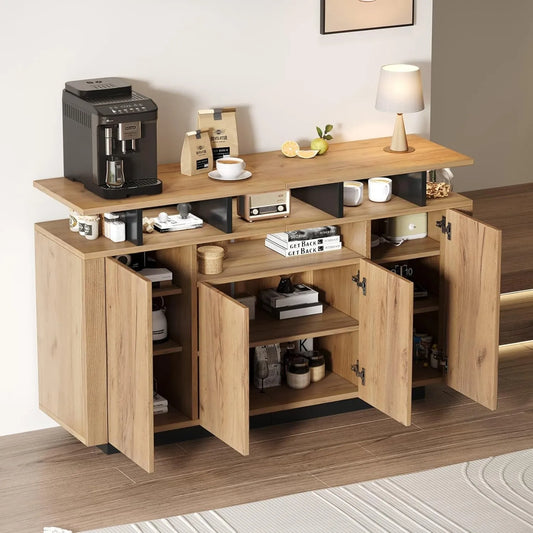 Buffet de Rangement avec Étagères et Portes, 120x40x85cm, Style Naturel pour Cuisine ou Bureau
