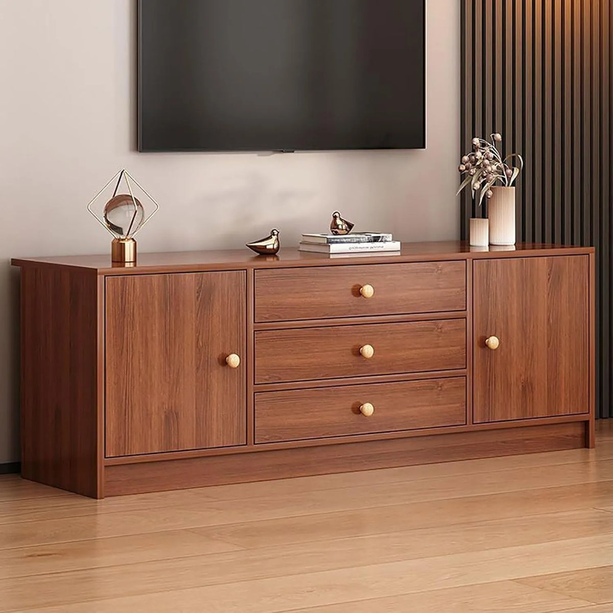 Buffet TV en Bois Mid-Century avec Rangement pour Salon et Chambre