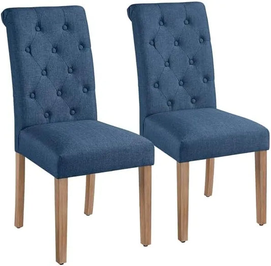 Ensemble de 2 Chaises de Salle à Manger en Tissu Bleu avec Pieds en Bois