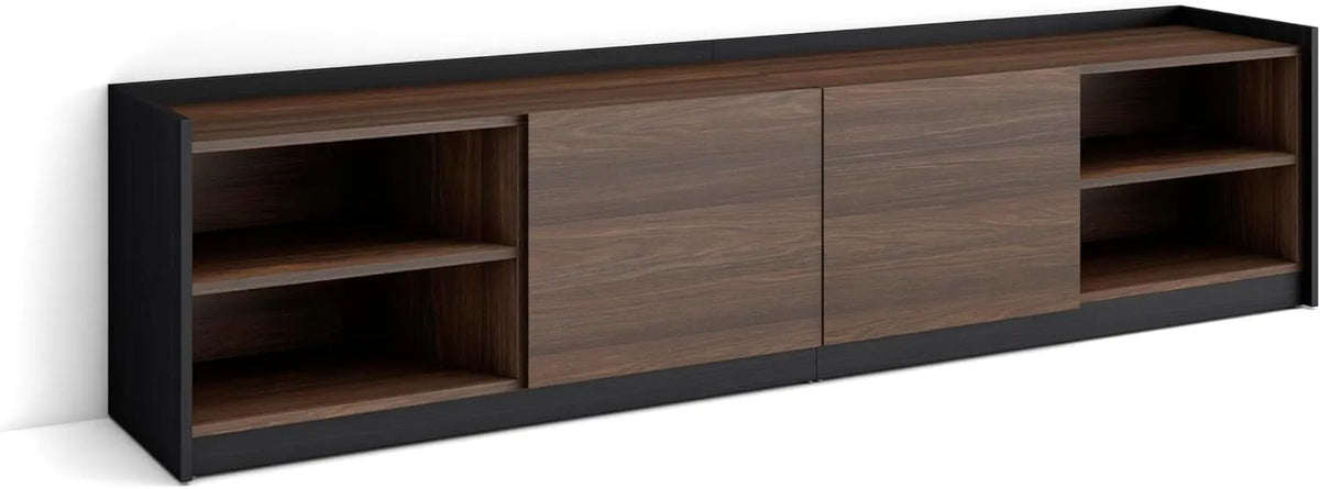 Meuble TV Moderne avec Rangement Chêne Foncé et Noir 207x50x37 cm pour Télévisions jusqu'à 80 pouces