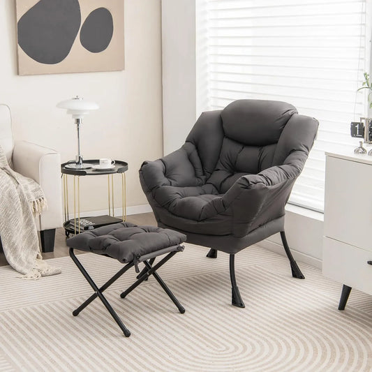 Fauteuil Relax Gris avec Repose-Pied et Poche Latérale, Pour Salon et Bureau