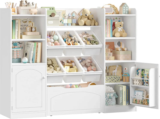 Meuble de Rangement Enfant avec Étagères et Boîtes Amovibles - Blanc