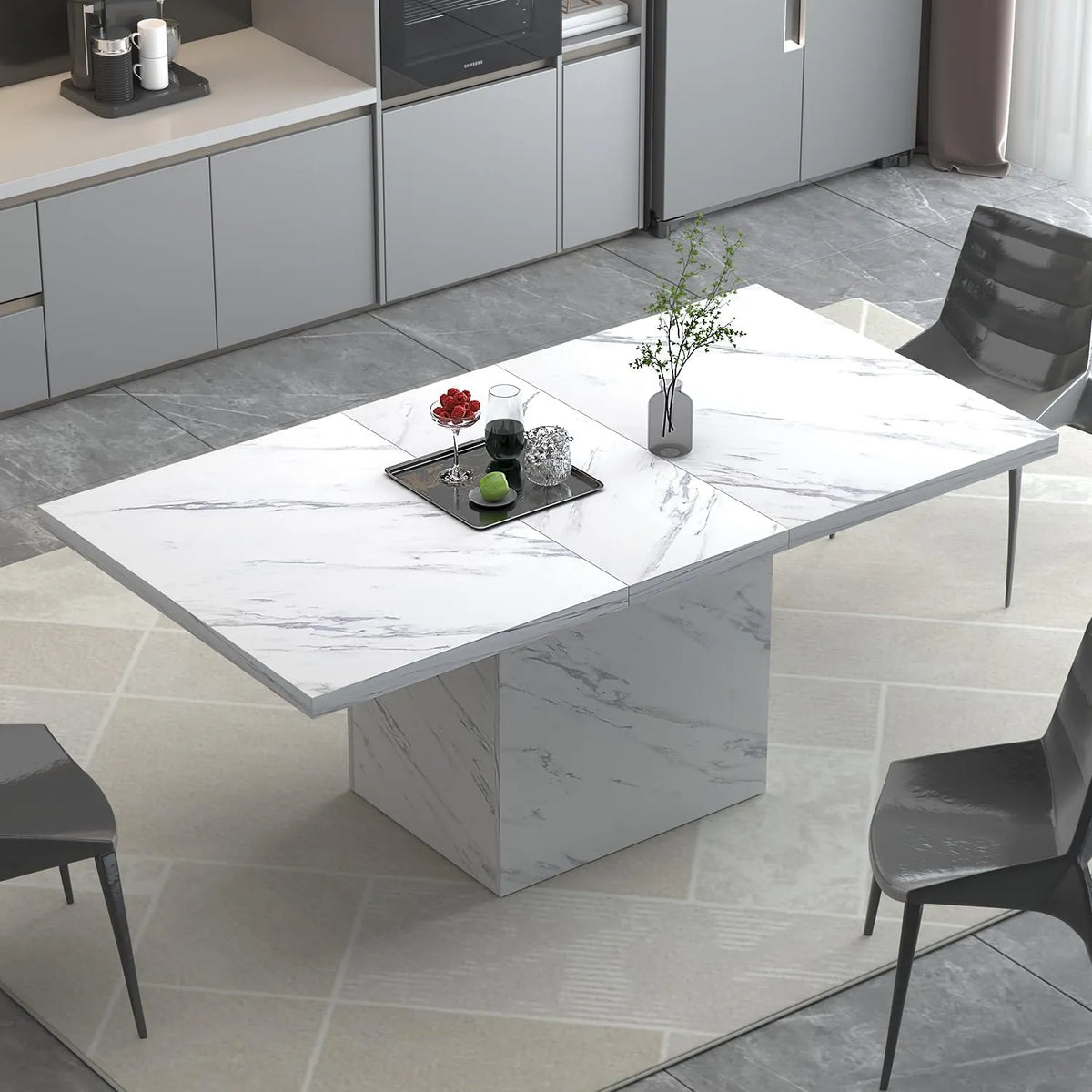 Table de Salle à Manger Moderne en Faux Marbre Blanc pour 6-8 Personnes, 140 cm