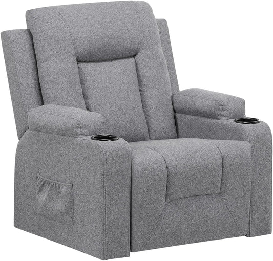 Fauteuil de Relaxation Inclinable 360° avec Repose-pieds et Porte-gobelets - Tissu Lin Gris Foncé