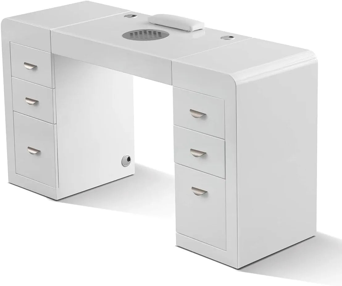 Bureau de manucure professionnel avec tiroirs, aspiration intégrée et présentoir LED
