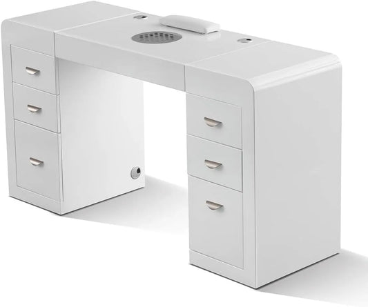 Bureau de manucure professionnel avec tiroirs, aspiration intégrée et présentoir LED