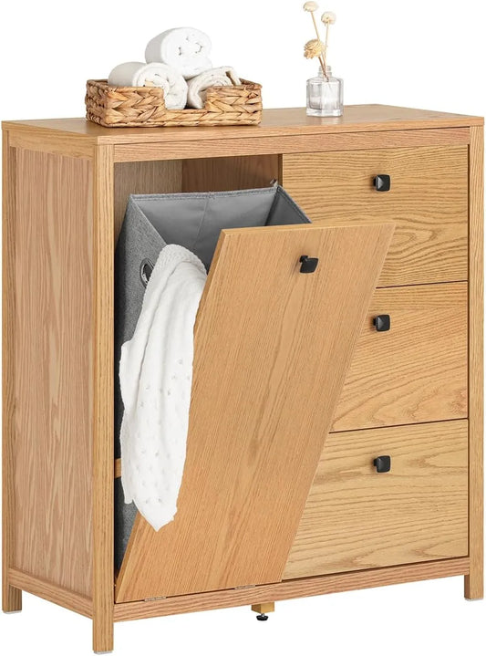 Armoire de Salle de Bain en Bois avec Tiroirs et Panier à Linge - 80x35x90 cm