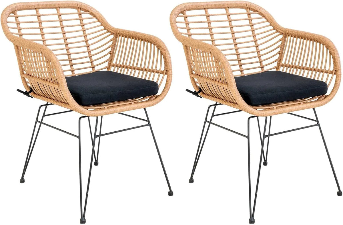Lot de 2 chaises Candelaria en rotin noir et bois pour salle à manger