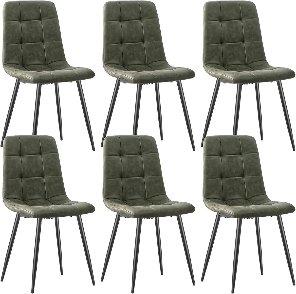 Ensemble de 6 chaises en tissu technologique vert olive avec pieds en métal noir pour salle à manger et salon