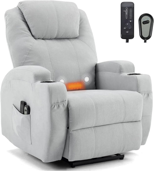 Fauteuil de Massage Électrique Leadzm avec Chauffage et Repose-Pied, Réglable et Relaxant, Télécommande Incluse, Charge Max 160kg, Gris Clair