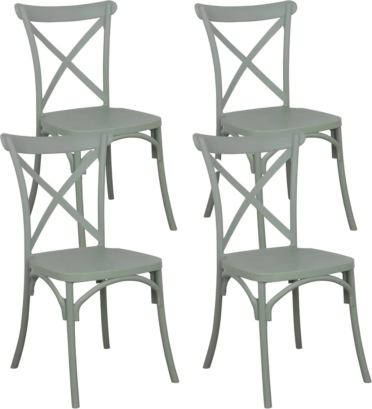 Lot de 4 chaises d'extérieur en plastique vert sauge