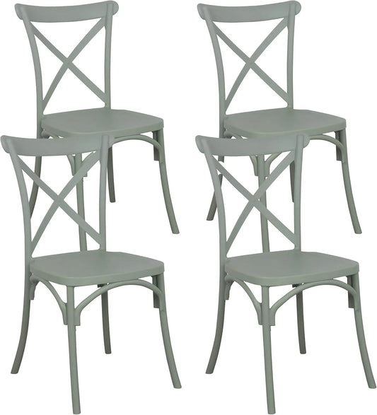Lot de 4 chaises d'extérieur en plastique vert sauge