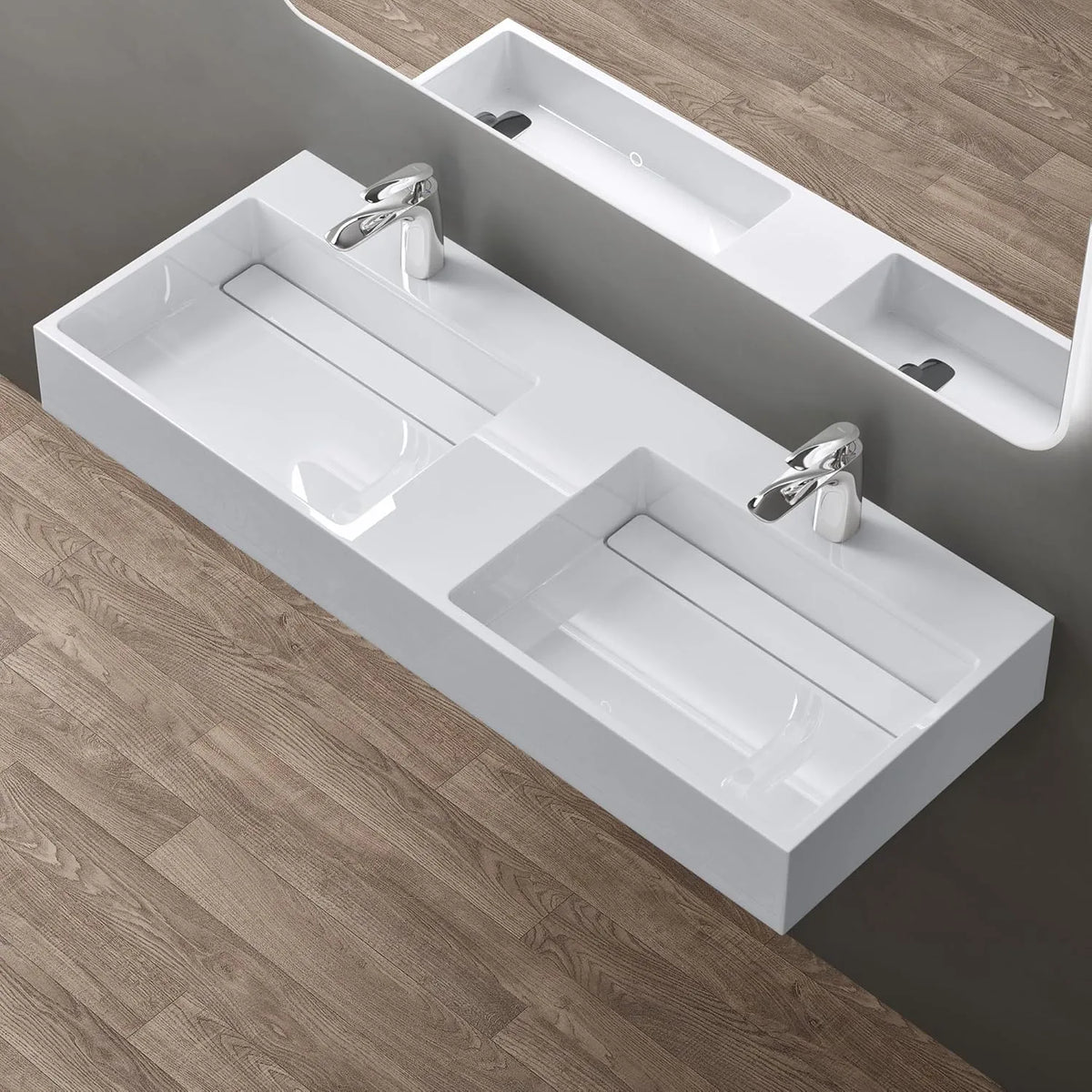 Meuble-lavabo Double Blanc 120 cm avec Vasque Rectangulaire pour Salle de Bain