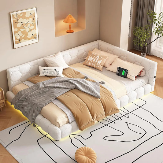 Canapé-lit Méridienne Blanc 140x200 cm avec Éclairage Ambiance et USB Type-C