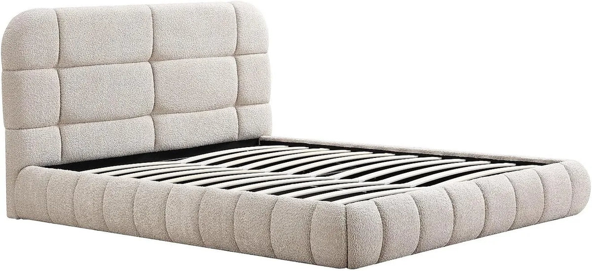 Lit Coffre 180x200 cm en Tissu Bouclette Beige - FORIOSY