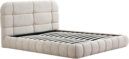 Lit Coffre 180x200 cm en Tissu Bouclette Beige - FORIOSY