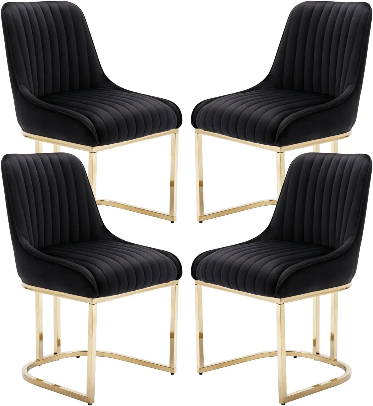 Ensemble de 4 Chaises en Velours Noir avec Pieds en Métal pour Salle à Manger et Cuisine