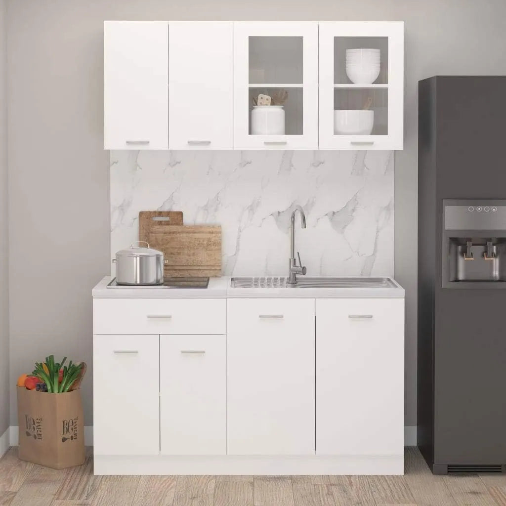 Ensemble de Cuisine 4 Pièces Blanc en Bois Reconstitué