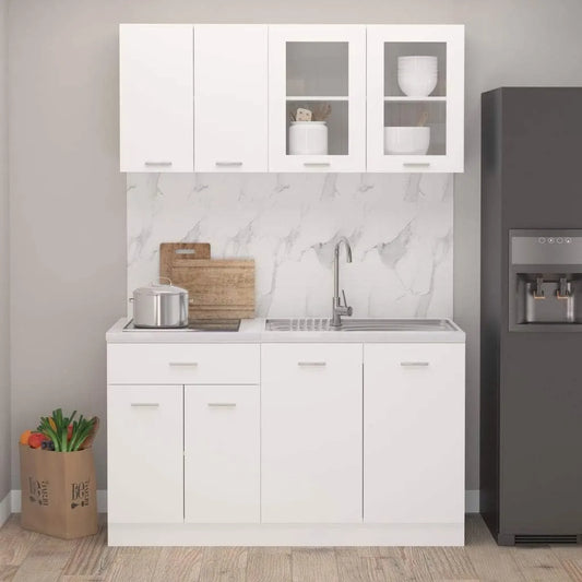 Ensemble de Cuisine 4 Pièces Blanc en Bois Reconstitué