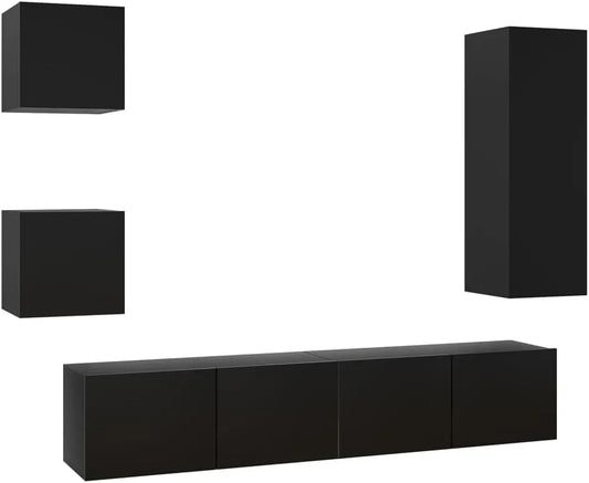 Ensemble Meuble TV Mural 5 Pièces Noir pour Salon
